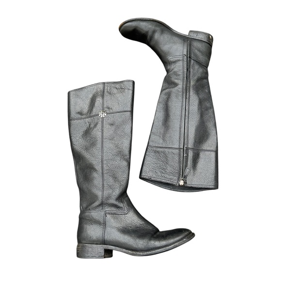 Tory Burch Black logo talk leather boots size 9 - Picture 1 of 12